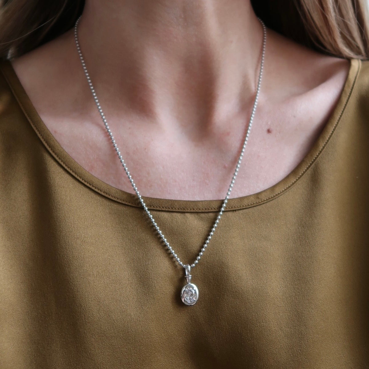 1ct Oval Diamond Olympia Ball Chain Necklace