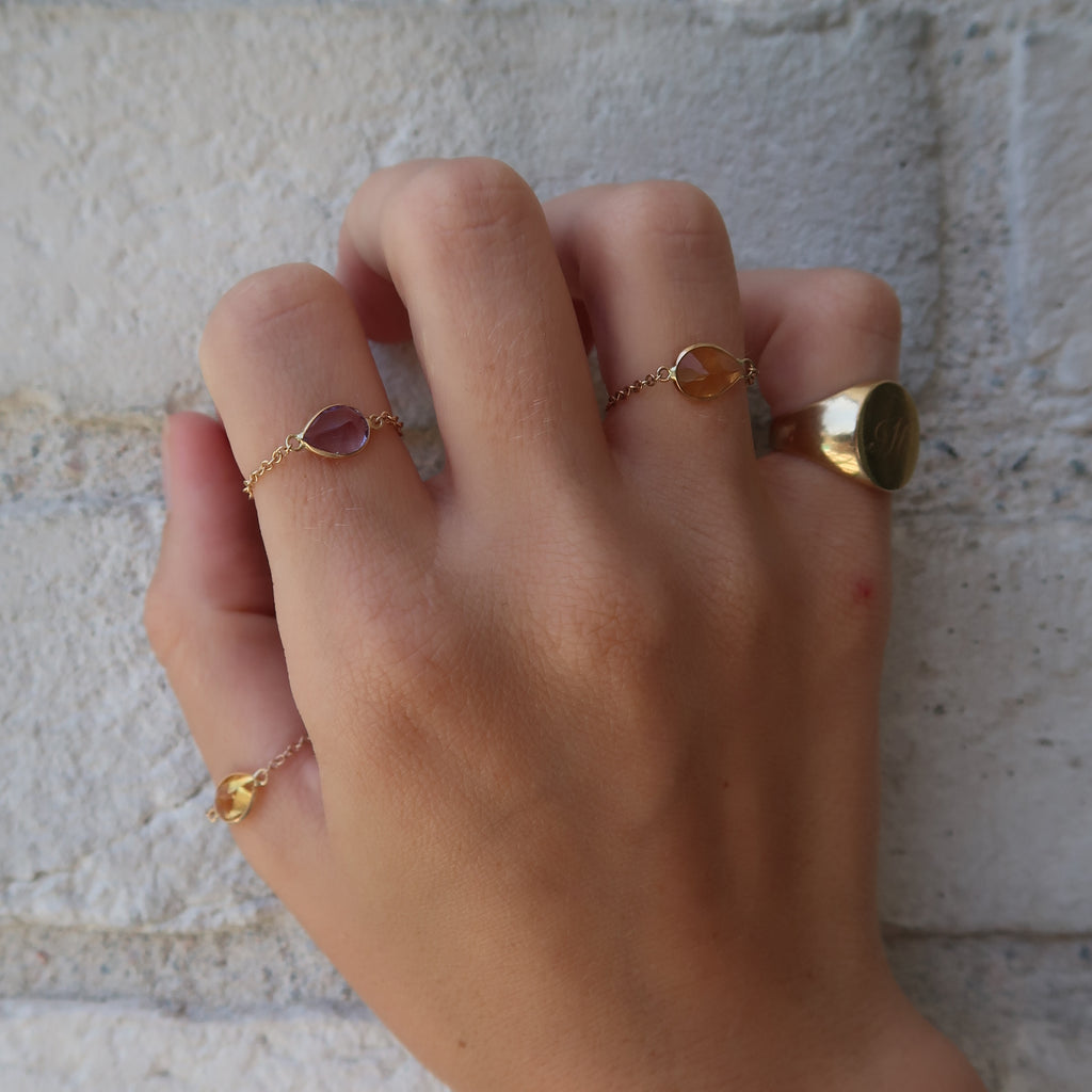Teardrop Gemstone Chain Ring