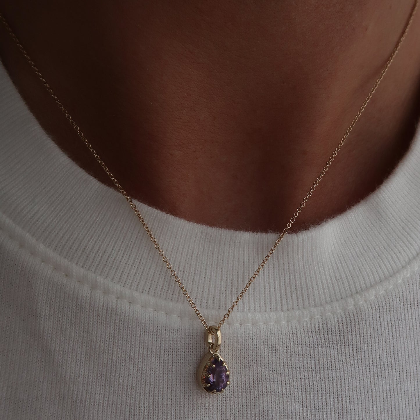 14k Mini Pear Amethyst Necklace