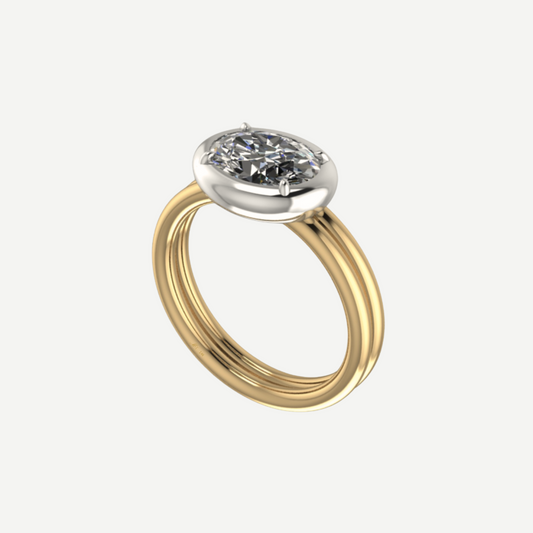 Ribbed 1ct East- West Oval Diamond Saucer Ring