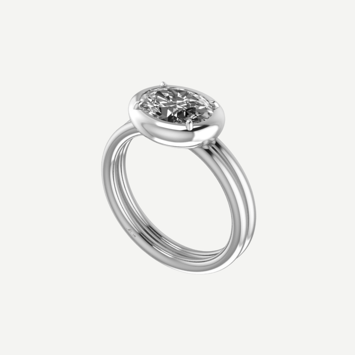 Ribbed 1ct East- West Oval Diamond Saucer Ring