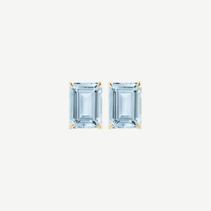 14k Emerald Cut Aquamarine Earrings