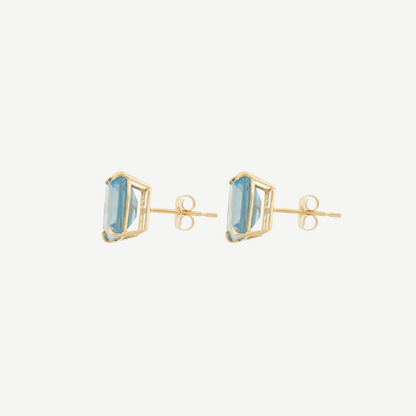 14k Emerald Cut Aquamarine Earrings