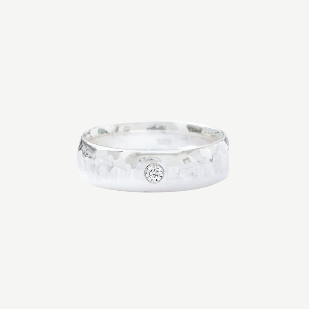 Bezel Diamond Hammered Band