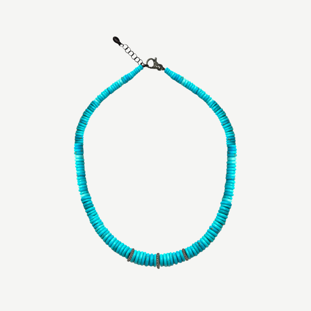 Graduated Turquoise And Diamond Heishi Gemstone Necklace