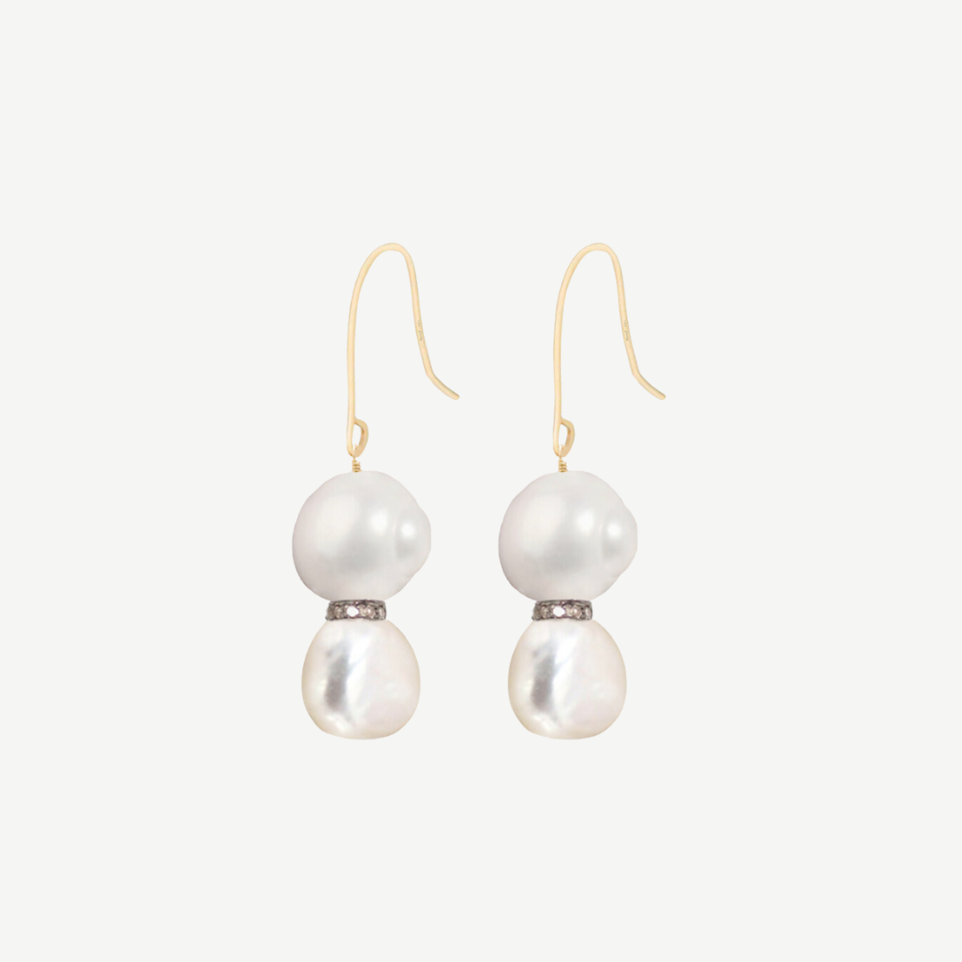 14k Georgia Pearl and Diamond Earrings