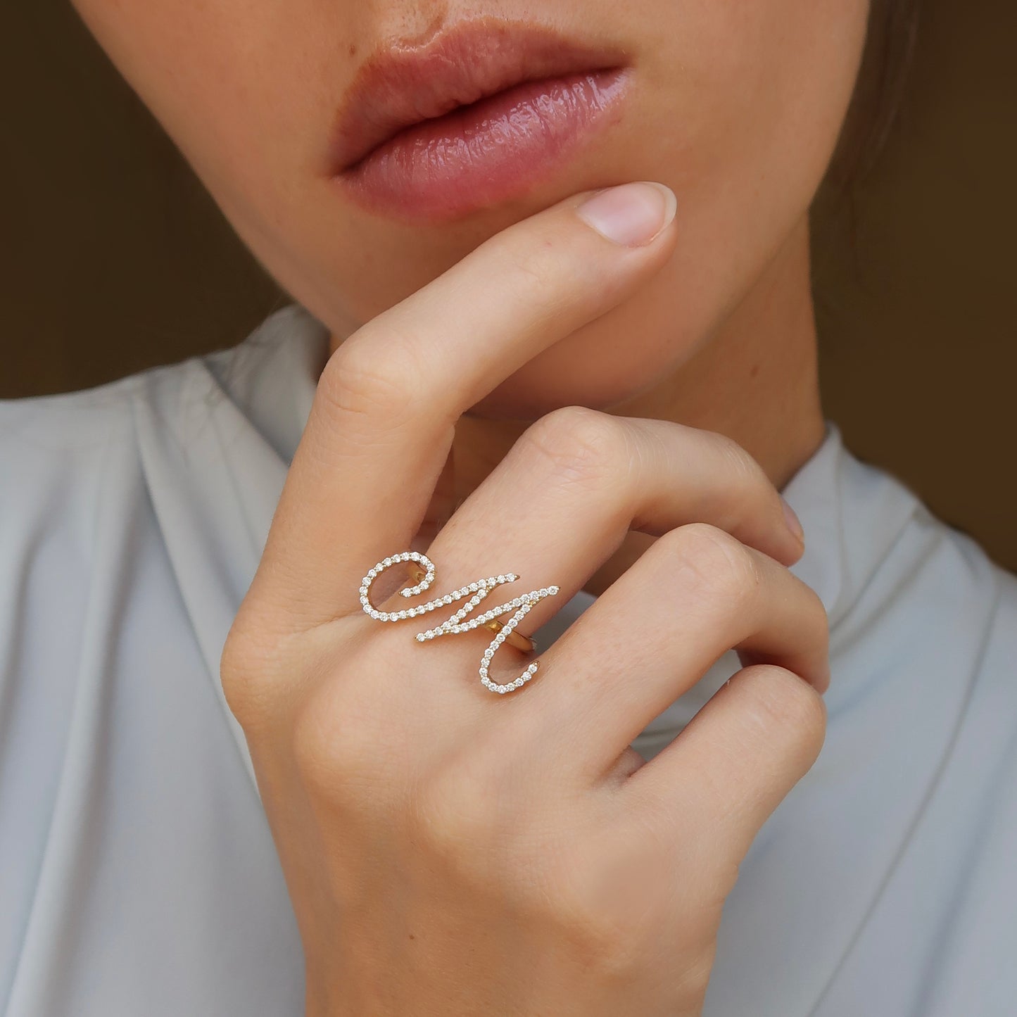 L'Alphabet Script Pavé Diamond Ring