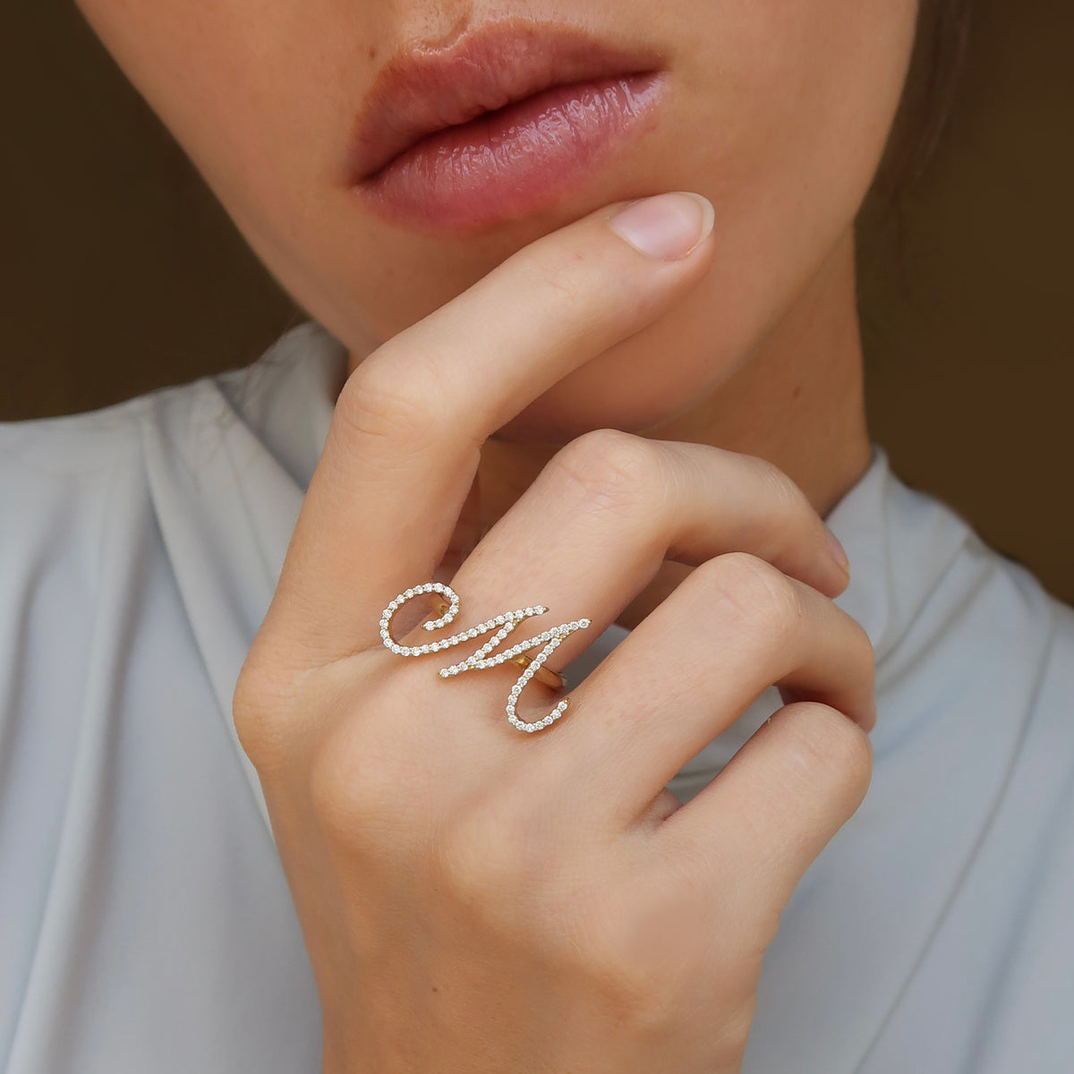 L'Alphabet Script Pavé Diamond Ring