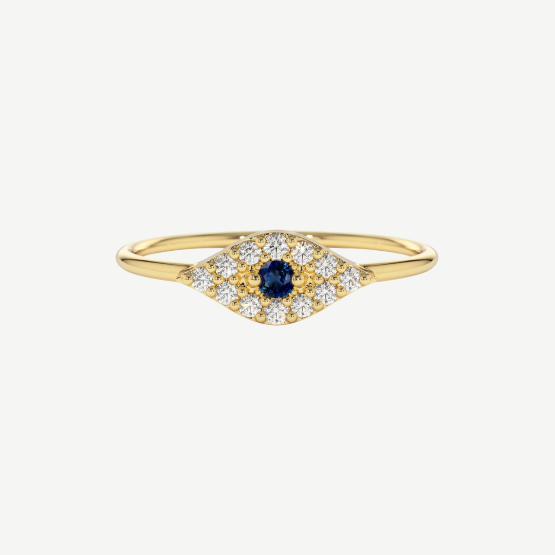 14k Pavé Diamond and Sapphire Evil Eye Ring