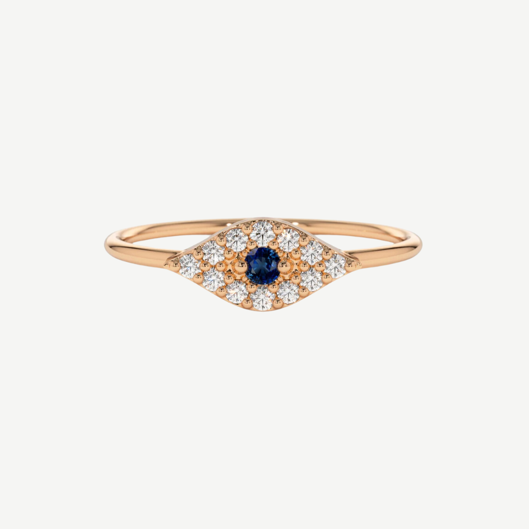 14k Pavé Diamond and Sapphire Evil Eye Ring