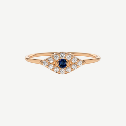 14k Pavé Diamond and Sapphire Evil Eye Ring