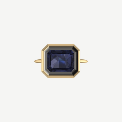 3.2ct East-West Double Bezel Emerald Cut Sapphire Ring