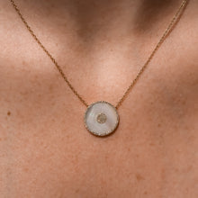 Load image into Gallery viewer, 14K MOTHER OF PEARL INLAY DIAMOND EVIL EYE NECKLACE
