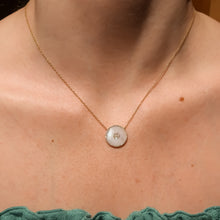 Load image into Gallery viewer, 14K MOTHER OF PEARL INLAY DIAMOND EVIL EYE NECKLACE
