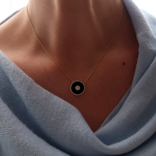 Load image into Gallery viewer, 14K ONYX INLAY DIAMOND EVIL EYE NECKLACE
